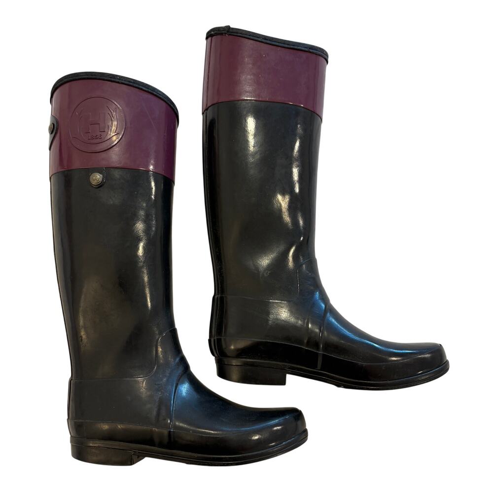 Hunter women Tall Navy Blue & Purple Rain Boots Size 7